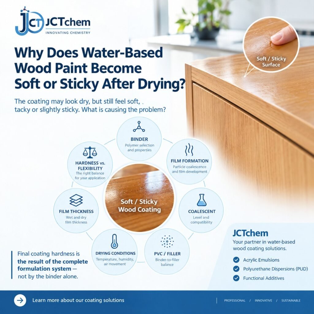 Water-based wood coating hardness and tack troubleshooting factors